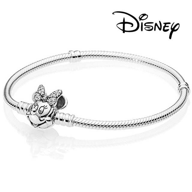 Disney 925 Sterling Silver Bracelet Moments Sparkling Mickey Mouse Heart Clasp Snake Chain Bracelet for Women DIY Charms Beads21cm Gao Jinjia LED