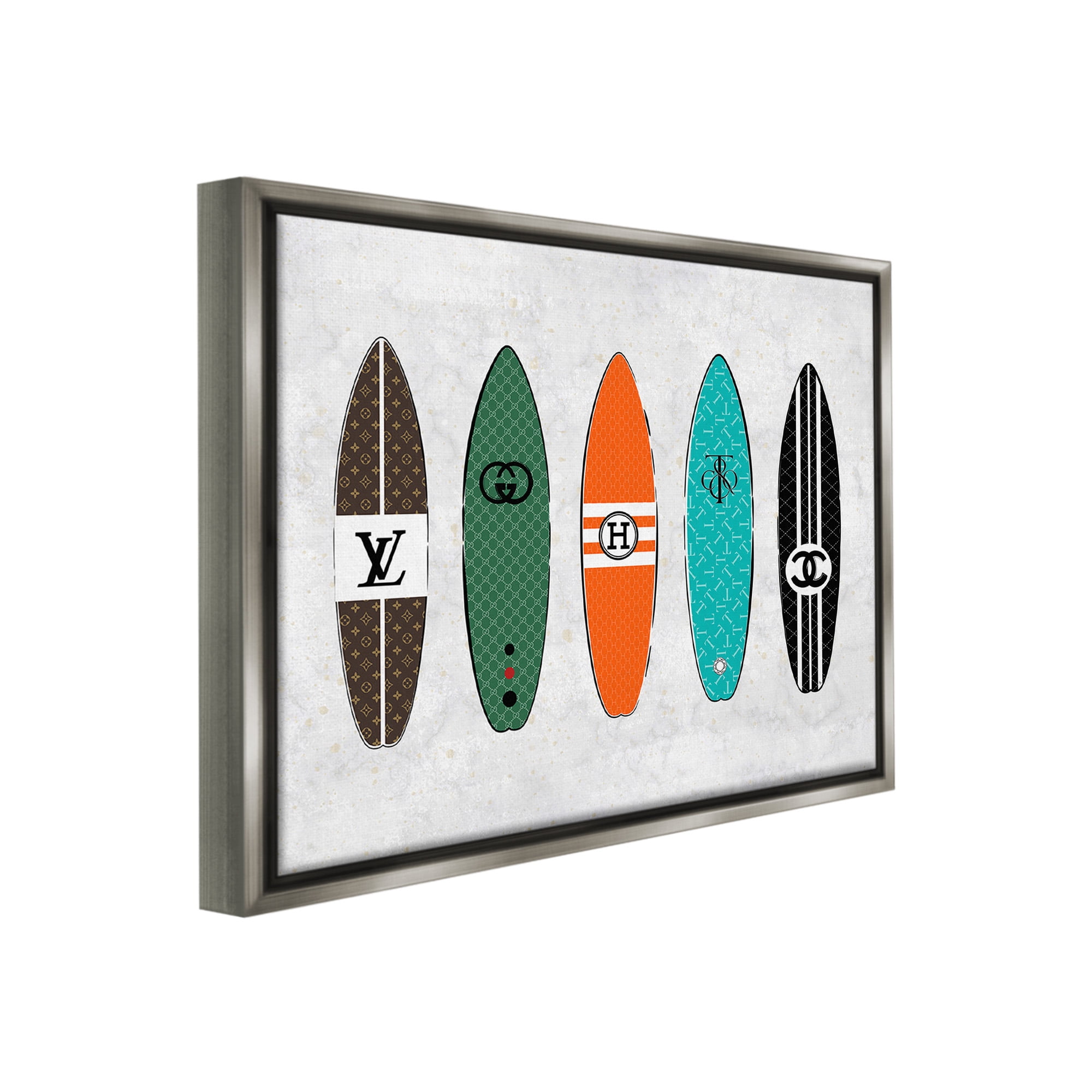 Stupell Industries Nautical Glam Surfboards Beauty & Fashion Painting Gray Floater Framed Canvas Art Print Wall Art, 31 x 25