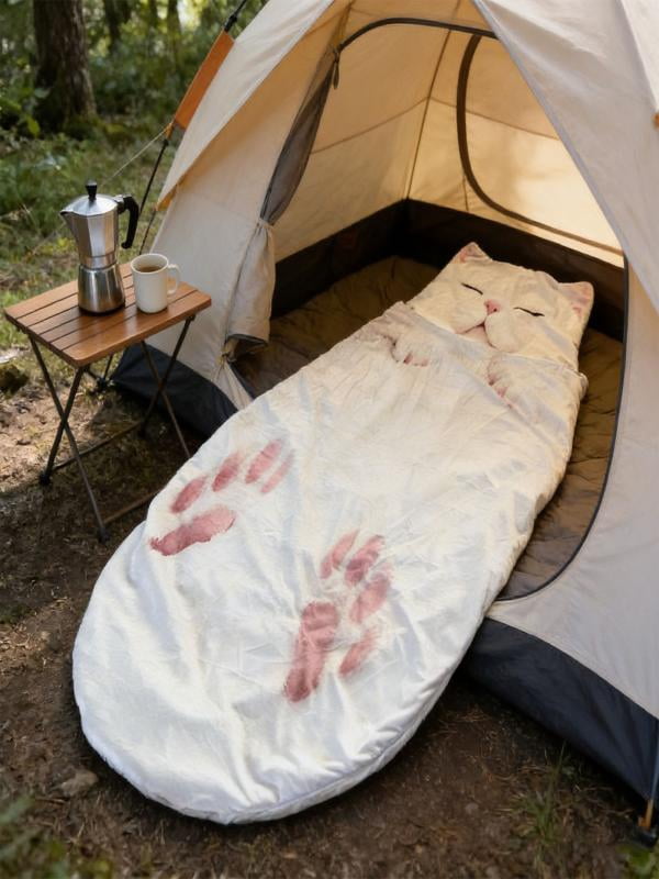 Cozy Cat-Themed Sleeping Bag for Adults - Soft Plush Envelope Design, Warm and Comfortable for Indoor Lounging and Camping, Easy to Wash and Maintain