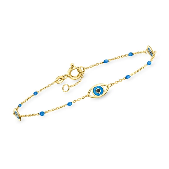 Ross-Simons Italian Blue and Black Enamel Evil Eye Station Bracelet in 14kt Yellow Gold, Women's, Adult