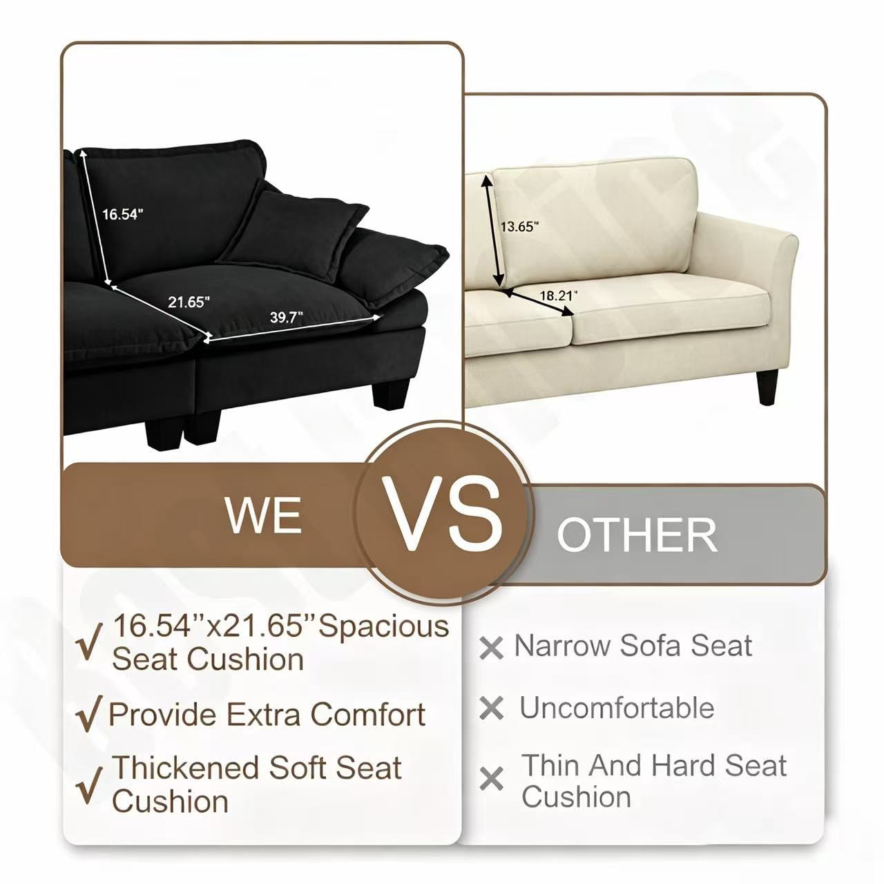 AISWORD 2 Seater Loveseat Sofa, Comfy Small Couch, Modular Sectional Love Seat with Pillows for Bedroom, Apartment, Office, Small Spaces, Black