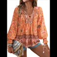 thumbnail image 3 of Blusa Informal con Cuello en V para Mujer, Holgada, con Estampado Floral, de Larga, para Playa. Color Naranja M, 3 of 9