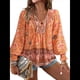 thumbnail image 3 of Blusa Informal con Cuello en V para Mujer, Holgada, con Estampado Floral, de Larga, para Playa. Color Naranja S, 3 of 9