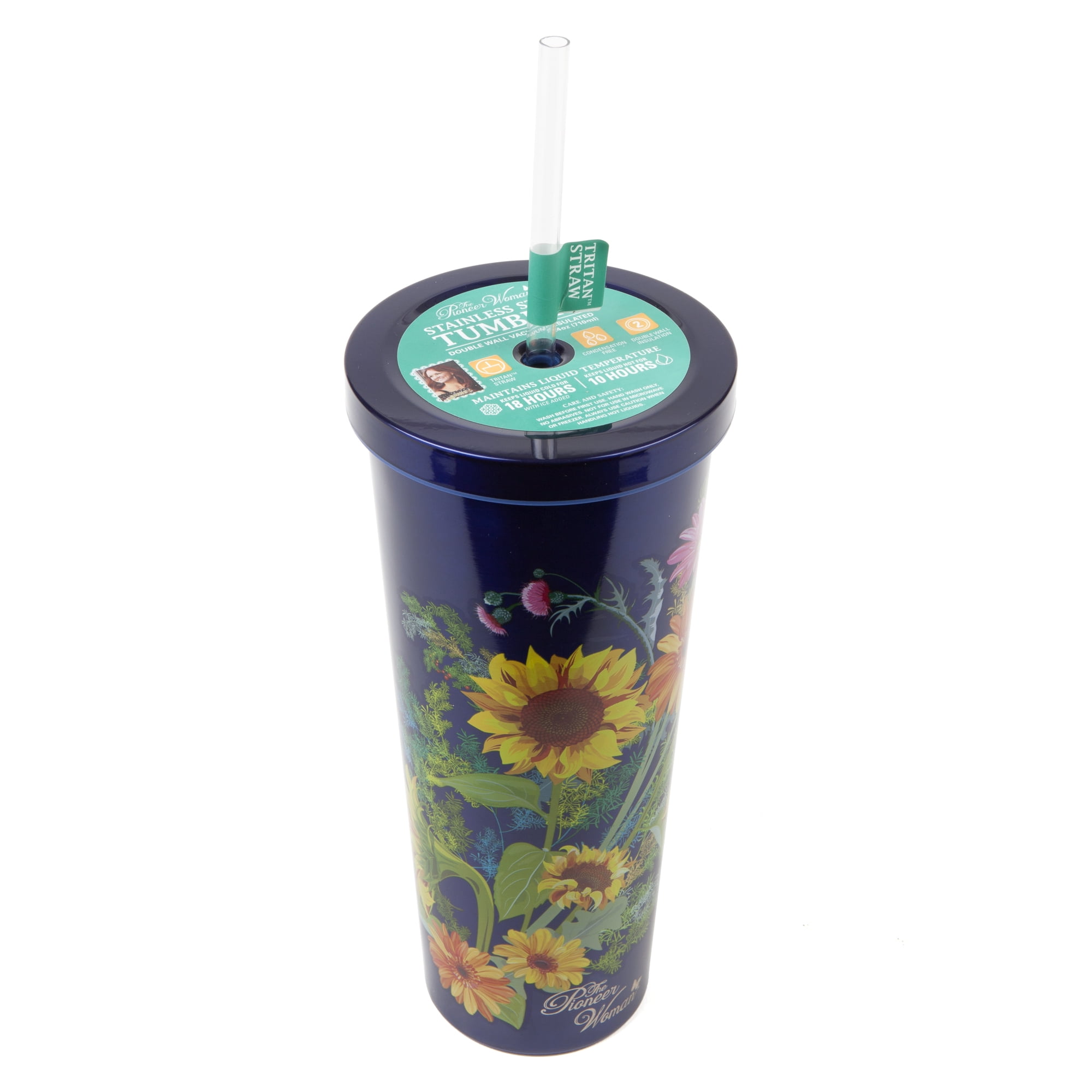 The Pioneer Woman Double Wall Insulated Travel Mug Tumbler 20oz, Blue 