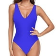 thumbnail image 5 of Sakmal Womens Swimsuits One Piece Tummy Control Cheeky Blue Swimsuit Deep V-Neck Solid Swimwear, 5 of 7