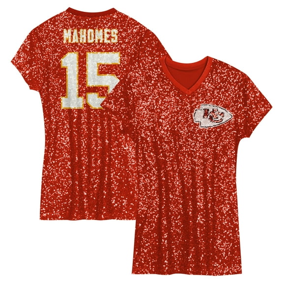 Girls Youth-Patrick Mahomes Red Kansas City Chiefs Sequin Player Name & Number V-Neck Dress