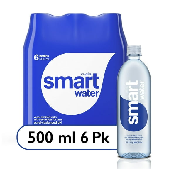 (2 pack) smartwater vapor distilled premium water, 16.9 fl oz, 6 count bottles
