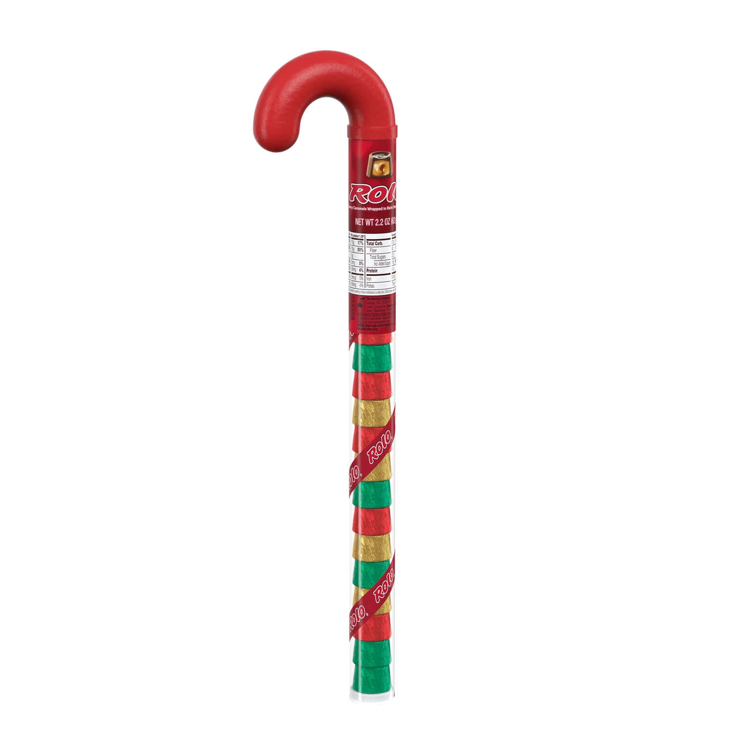 (6 pack) Rolo Rich Chocolate Caramels Christmas Candy, Plastic Cane 2.2 oz