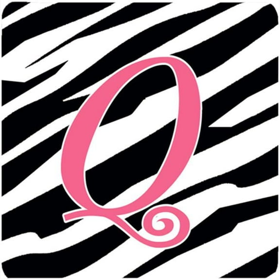 Monogram - Zebra Stripe And Pink Foam Coasters - Set 4, Initial Letter Q
