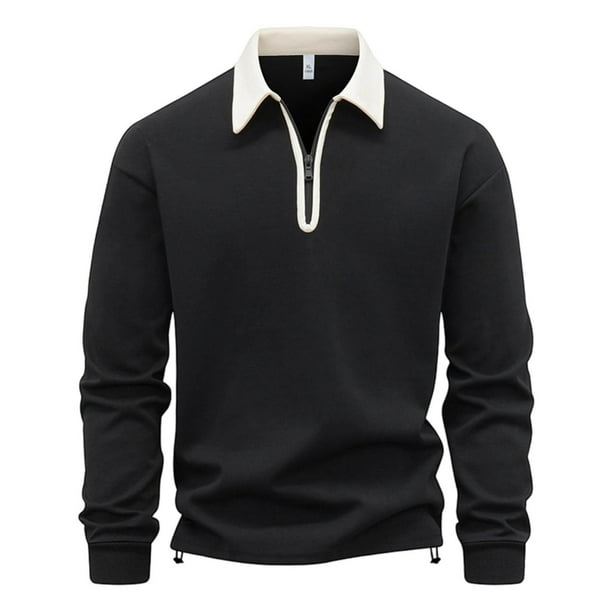 Kalauyu Mens Long Sleeve Shirts Fashion Color Block Zipper T Shirts