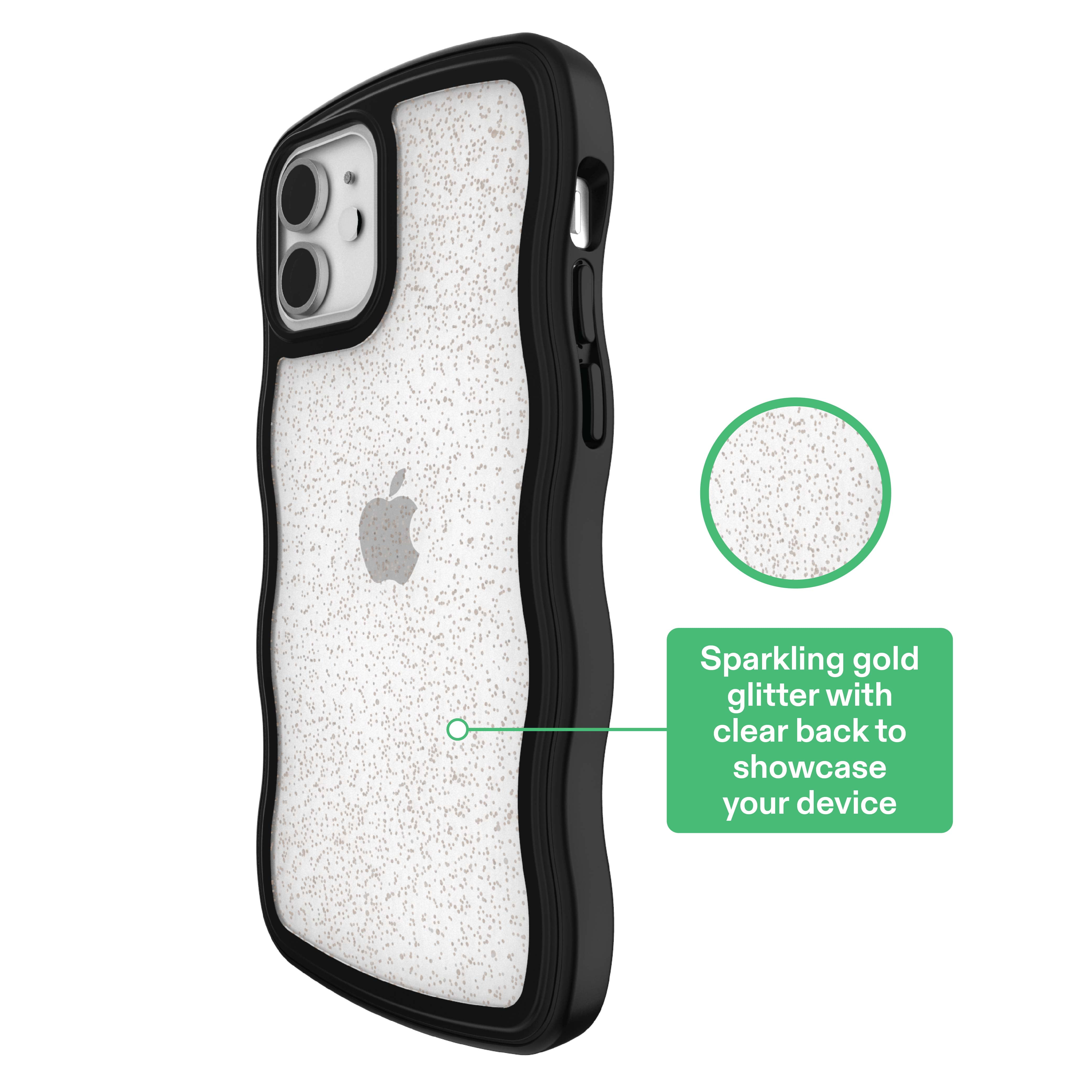 onn Wavy Grip Phone Case for iPhone 12 / iPhone 12 Pro - Black/Gold Glitter
