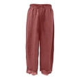 thumbnail image 5 of RFQWOVSR Women's High Waist Drawstring Wide Leg Linen Pants with Lace Trim Pockets Loose Fit Casual Summer Trousers M, 5 of 5