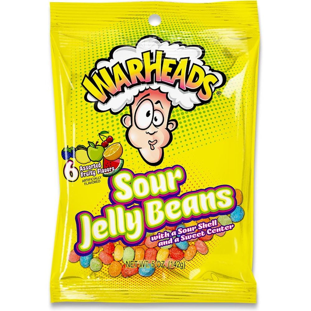 Warheads Sour Jelly Beans, 5 Ounce Peg Bag 12 per case.