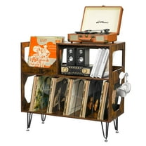 Rustic Record Player Stand 2-Tier Vinyl Record Storage Shelf Large