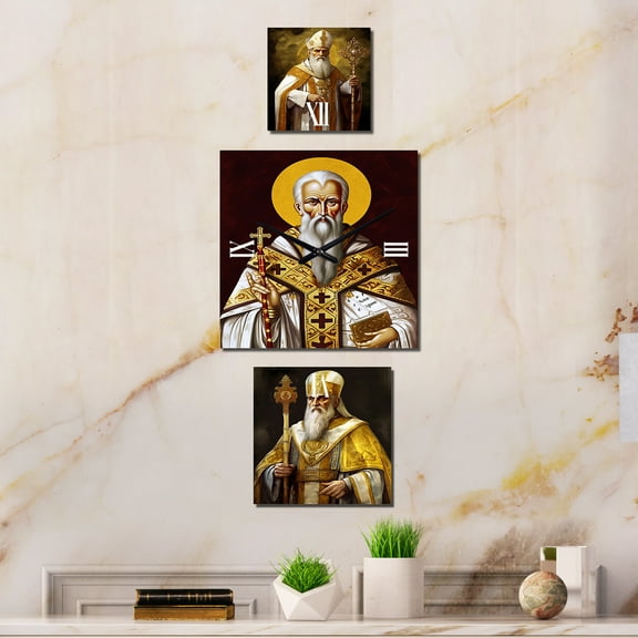 Designart "Priest in Golden Robes" Woman Extra large Clock For Office Décor - Large Modern Wall Clock - Oversized Gold Wall Clock - Set Of 3