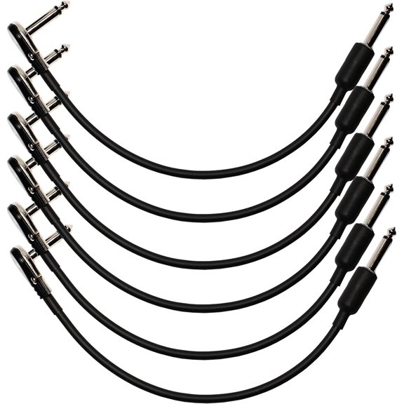 6-Pack 12" Castline Silver Mogami 2319 Guitar Pedal Board Effects Switcher Patch Cable 1/4 TS Low Profile and Short Barrel Connectors