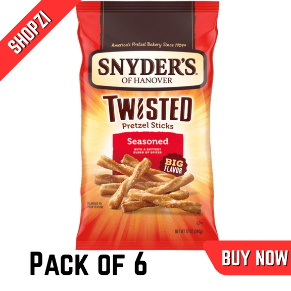 Snyder’s of Hanover Seasoned Twisted Pretzel Sticks, Oven Baked, 12 oz Bag, 6 Pack