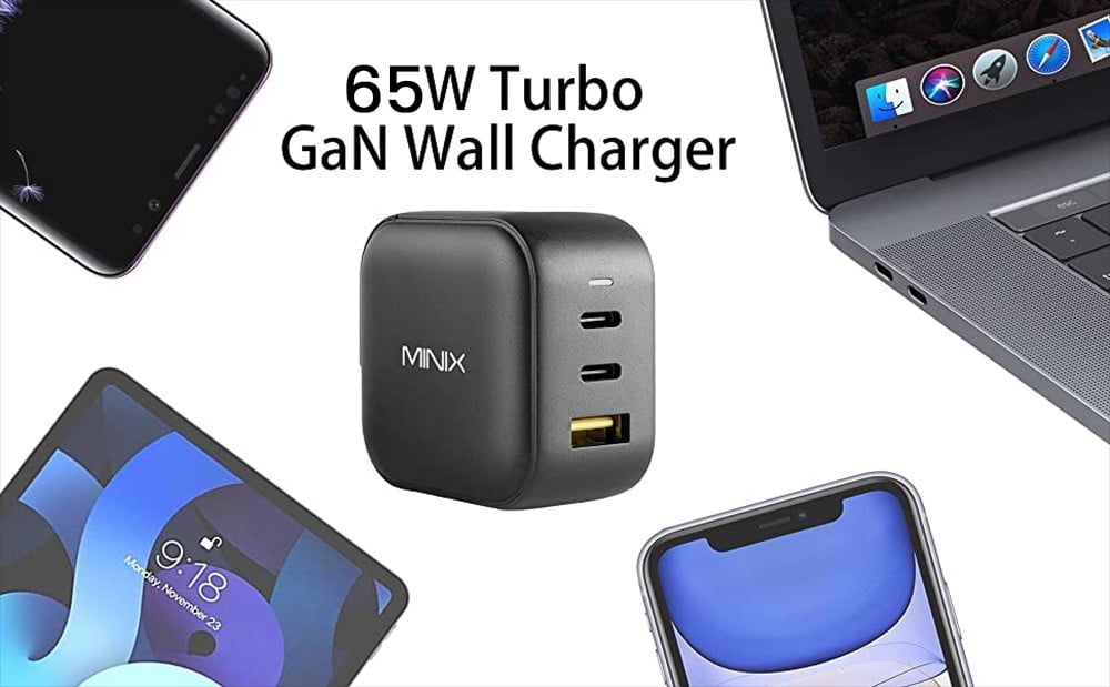 65W 3-Port GaN Wall Charger with Multi-Protection Safety System – Power-Sharing & Universal Compatibility MINIX P1