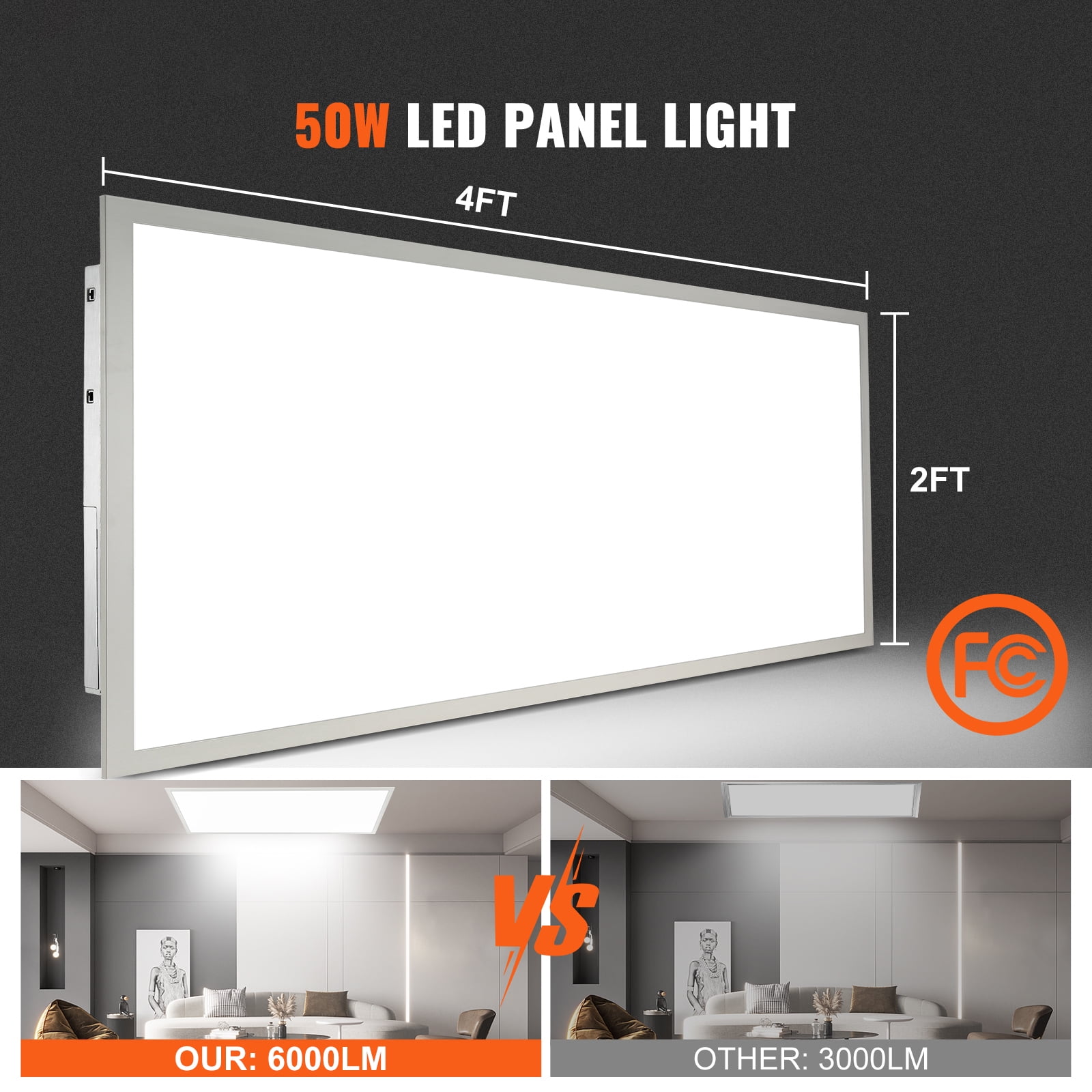 KFFKFF 2x4ft LED Panel Light 6000LM 50W LED Ceiling Light 3500K/4000K/5000K