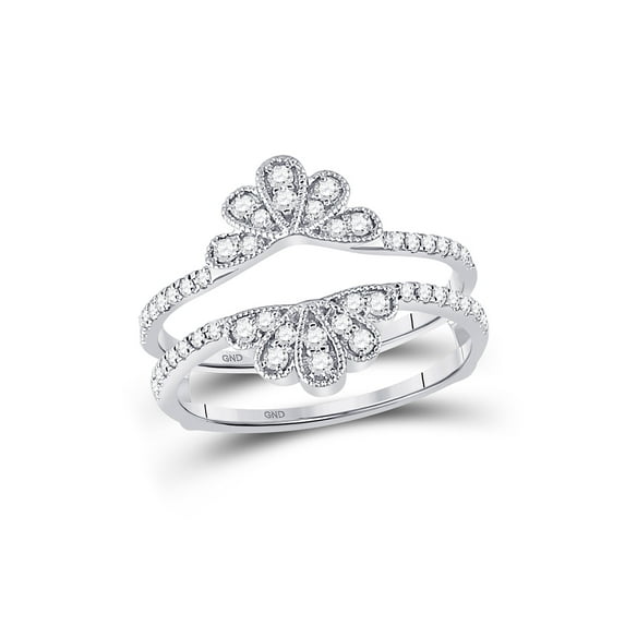 14kt White Gold Womens Round Diamond Wrap Ring Guard Enhancer 3/8 Cttw