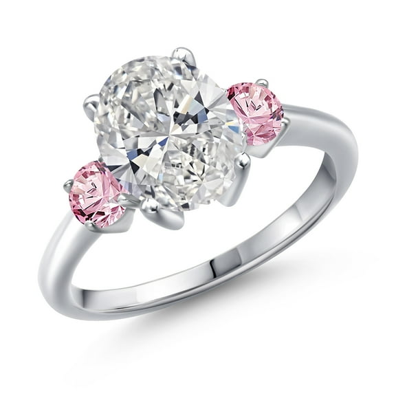 Gem Stone King 2.50 cttw IGI Certified Lab Grown Diamond 3-Stone Engagement Ring for Women | 925 Sterling Silver | Center 2.00 Ct Diamond | E-F and Pink Color | VS1-VS2 Clarity | Size 8