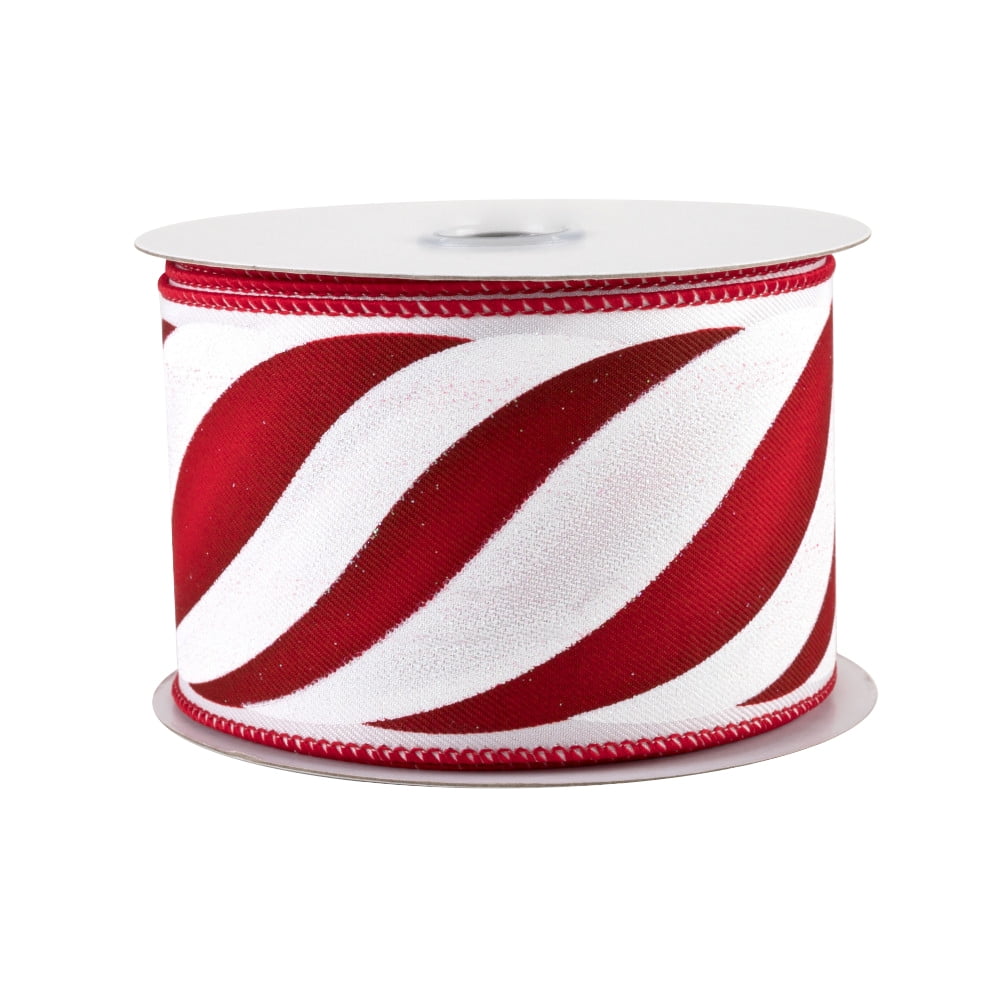 Candy Cane Swirl Christmas Ribbon 2 1/2" x 10 Yards, Red & White
