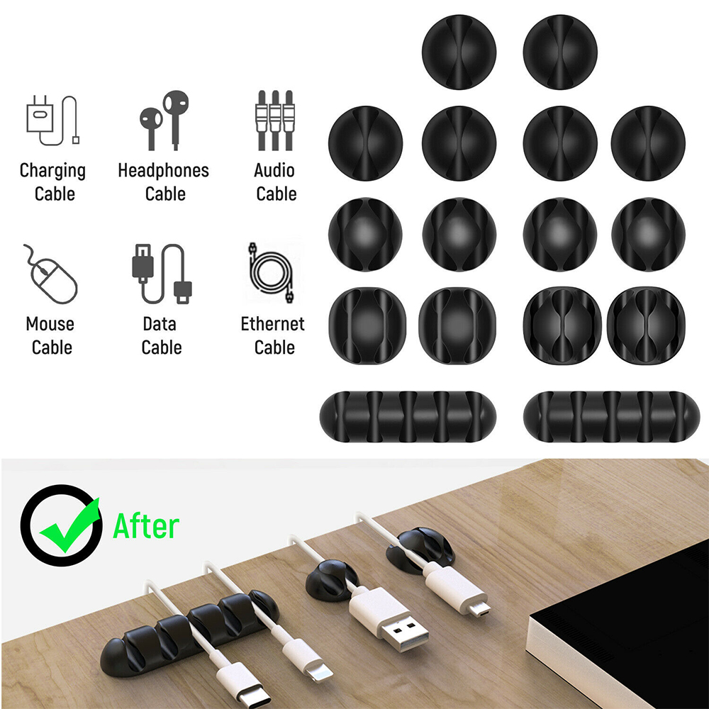 Cable Management Cord Organizer Kit, Include 10pcs of Self Adhesive Cable Clips & 10 pcs of Fastening Wire Ties for Car PC Computer TV Office Home Computer ( Black) - image 3 of 9