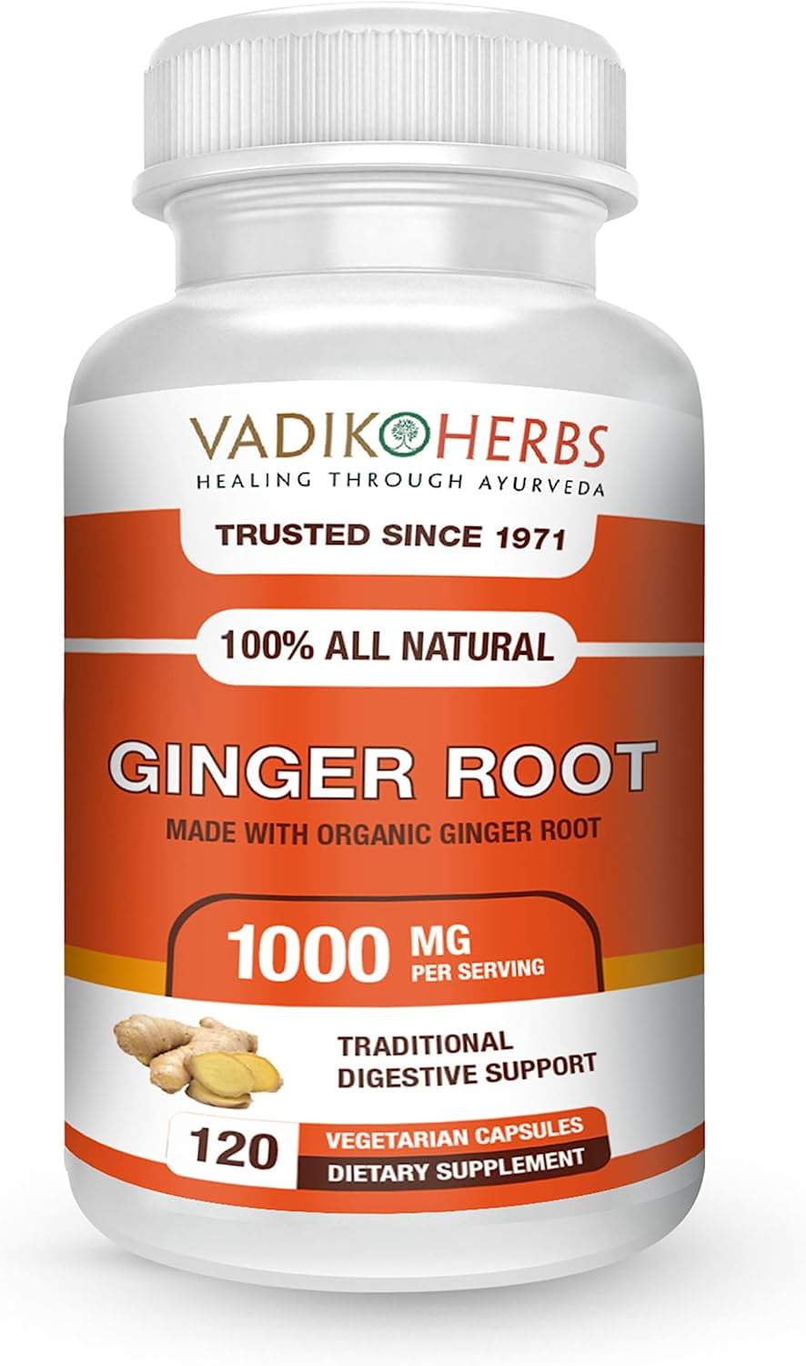 Ginger Root Organic 1000mg per Serving Supports Digestive Health Vegetarian Capsules