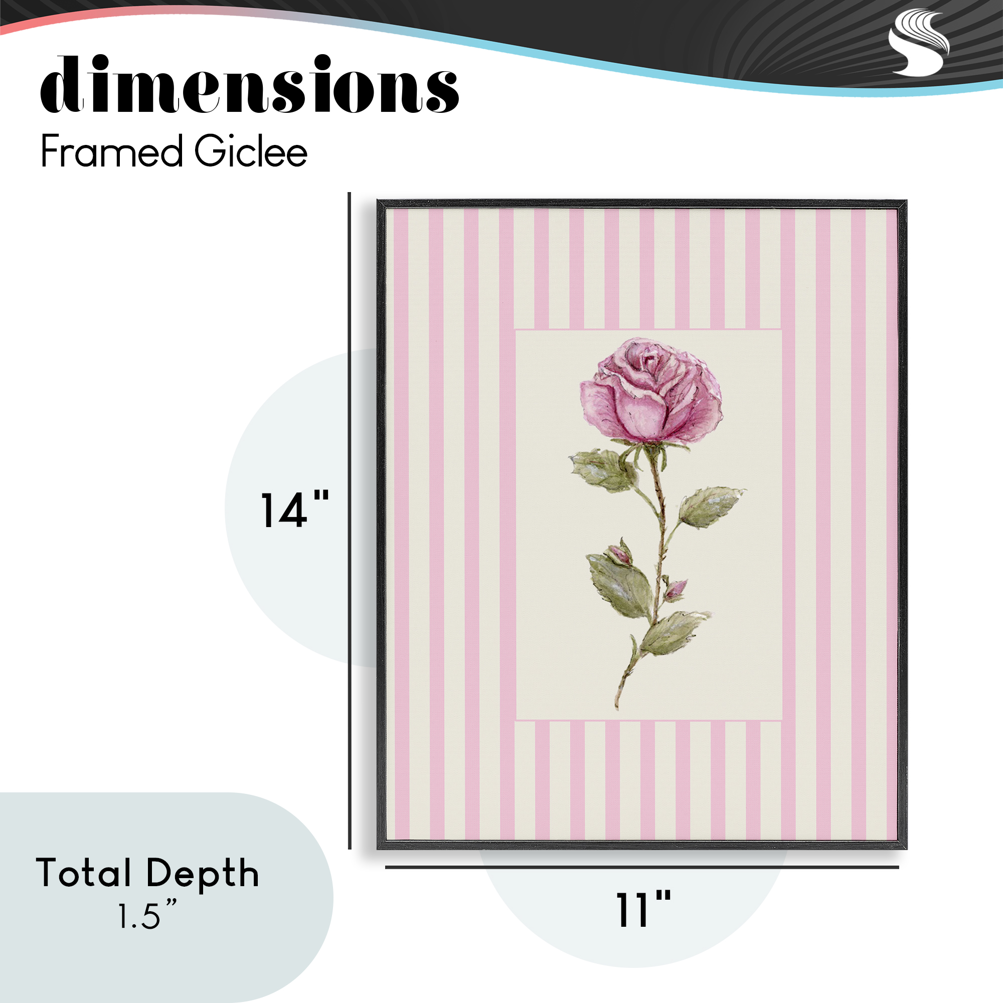 Pink Stripe Rose Black Framed Giclee Art, design by Lisa Wehmeyer