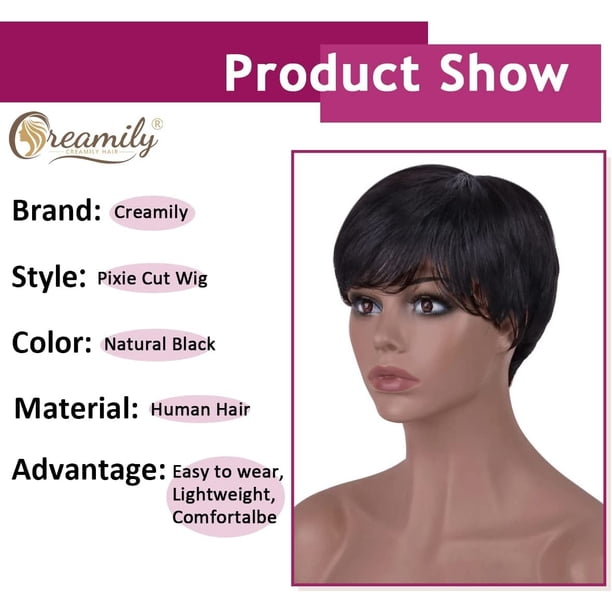 Short Pixie Cut Wig Human Hair Straight Glueless Lightweight Natural Amazon.com : WBTH Short Pixie Cut Wig Human Hair 5X5 HD Lace  main image 3