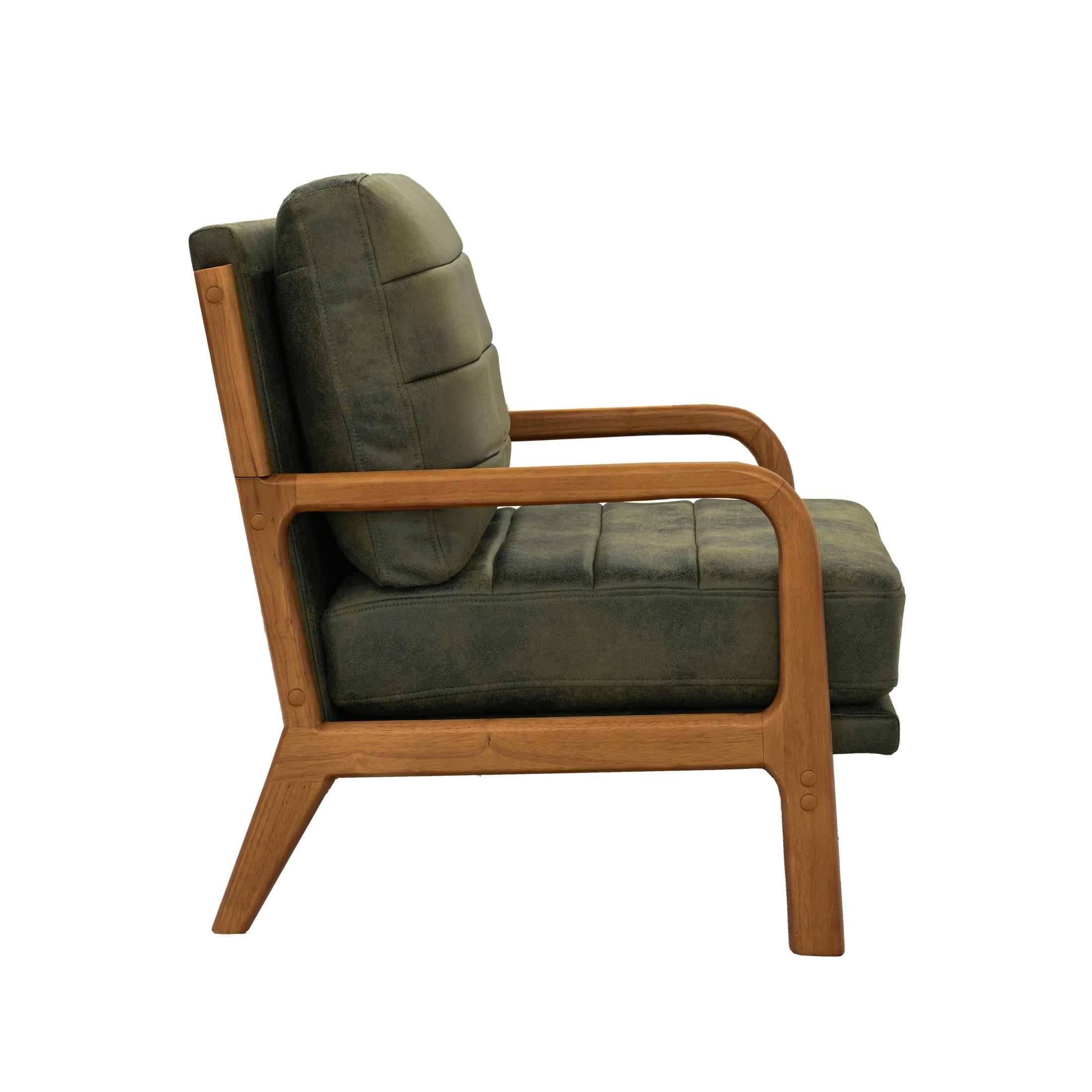 Noble House Mid-Century Modern Foil Fabric Upholstered Accent Chair, Solid Wood Frame, Olive Green