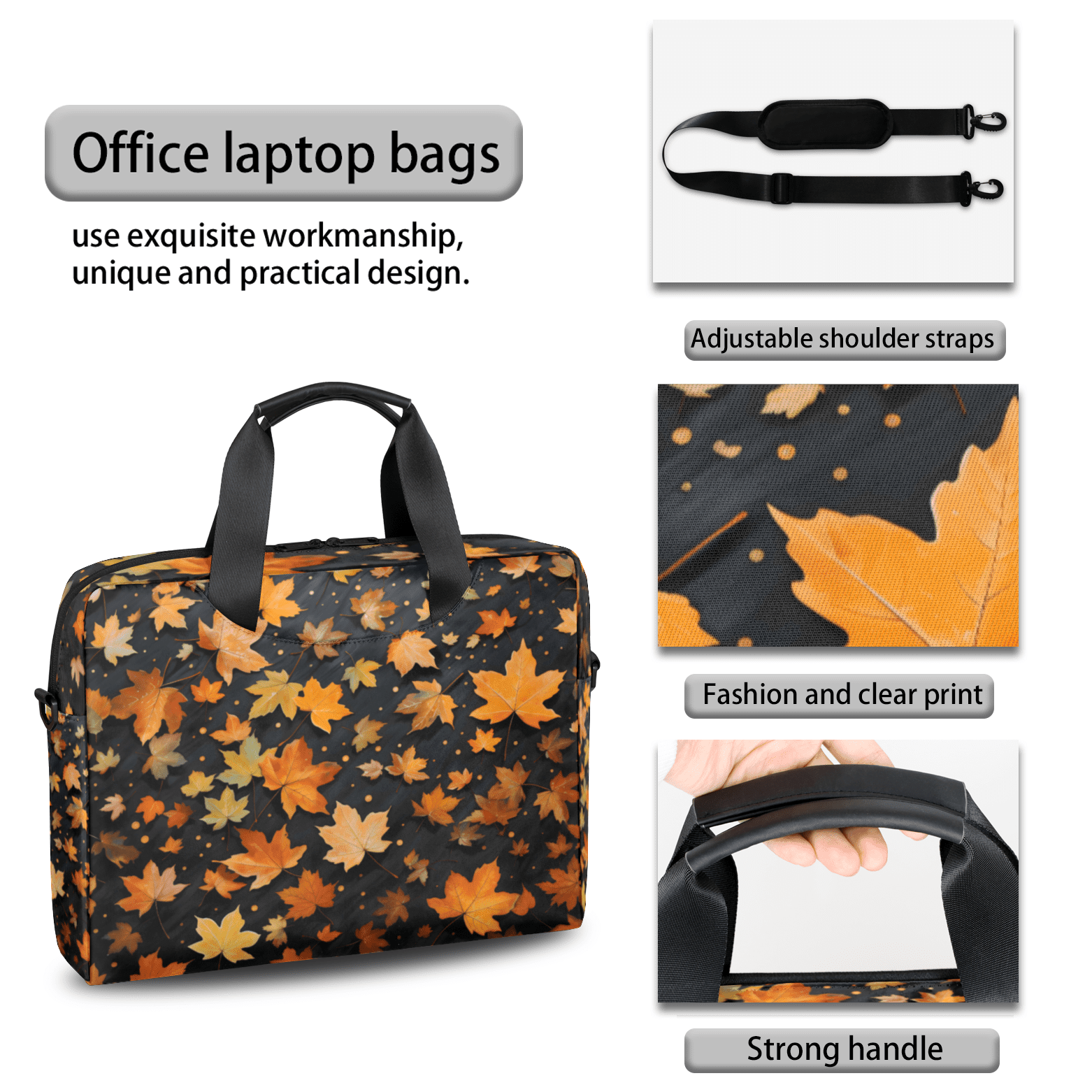 Herdesigns Maple Leaves Laptop Bag for Women Men, Computer Case Briefcase Messenger Bags, 15-15.6 inch Laptop Sleeve Shoulder Bag
