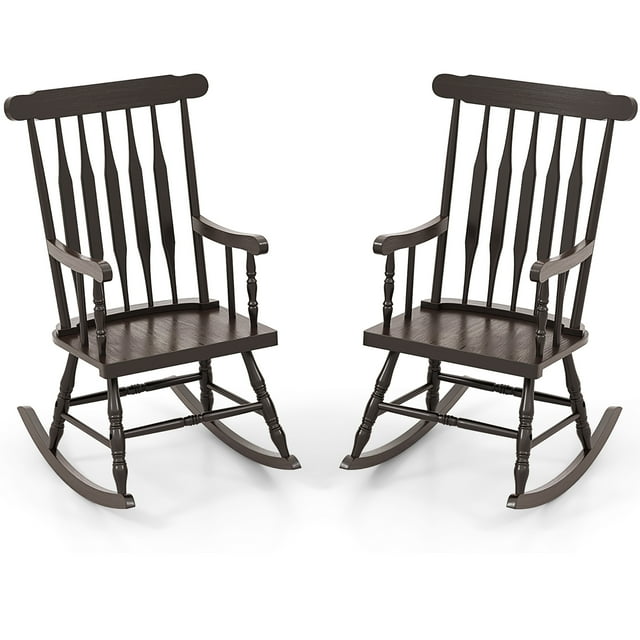 Gymax 2PCS Wooden Rocking Chair Single Rocker Indoor Garden Patio Yard Coffee