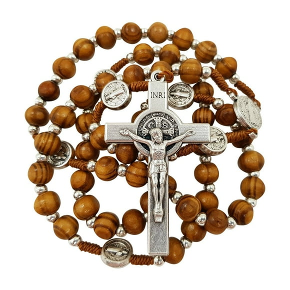 TALISMAN4U Olive Wood Rosary Beads Catholic Necklace St Saint Benedict Medal Crucifix Jerusalem Cross Gift Box