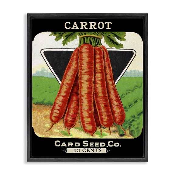 Stupell Industries Vintage Gardening Carrots Food & Beverage Painting Black Floater Framed Canvas Art Print Wall Art, 17 x 21