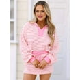 thumbnail image 6 of Womens Striped 2 Piece Outfits Casual Sweatshirt Skirt Set Long Sleeve Matching Lounge Sets Pink S, 6 of 9