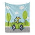 thumbnail image 1 of Dog Driver Soft Flannel Fleece Blanket, Puppy on the Road Car Jack Russell Journey Terrier Speed Race Cartoon, Cozy Plush for Indoor and Outdoor Use, 70" x 90", Baby Blue Lime Green, by Ambesonne, 1 of 6