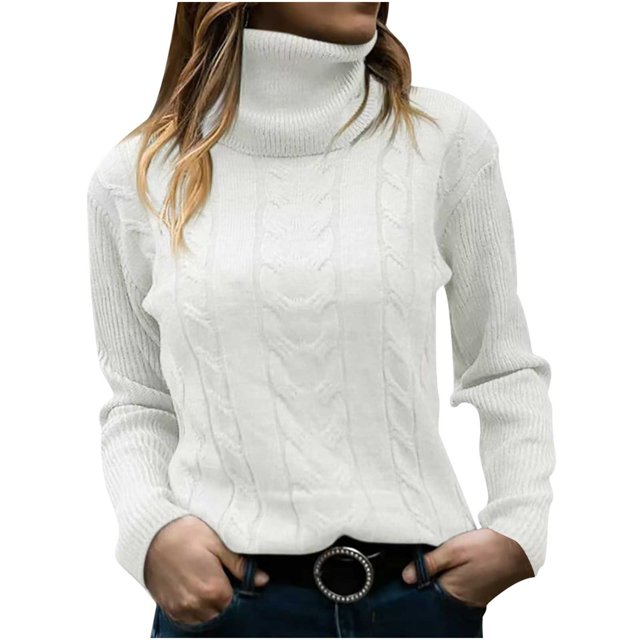 Bowake Womens’Turtleneck Pullover Cable Long Sleeve Basic Soft Sweater Solid Color Fall Winter Trendy Knit Tops