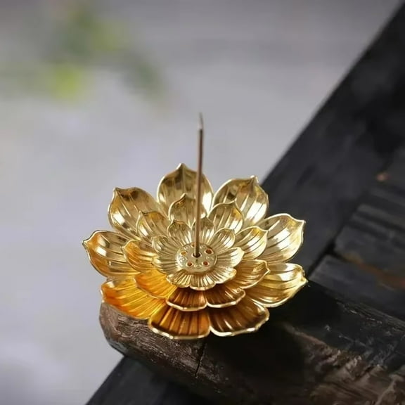 1pc Gold Lotus Flower Incense Burner, Household Line Incense Censer (Without Incense)