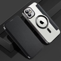 Feishell Flip Case for iPhone 11 with Camera Lens Protect Film,Magnetic Closure PU Leather Folio Case with RFID Blocking Card Slots Luxury Plating Transparent Phone Cover,Black