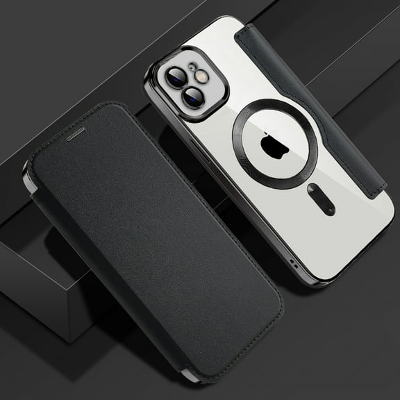 Nalacover Case for iPhone 11,Compatible with MagSafe Charging,Wallet Cover with RFID Blocking Card Slots,Shockproof PU Leather Magnetic Closure Folio Plating Clear Phone Case,Black