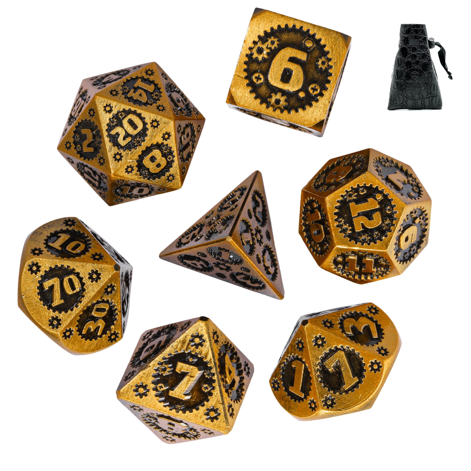 Cusdie 7-Die Metal DND Dice Set, Mechanical Gear Metal Polyhedral D&D Dice Set for DND Dungeons and Dragons TTRPG Role Playing Games