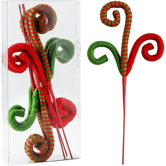 6PC Set Red/Green Christmas Tree Decorations Picks Christmas Woolen Candy Curly Pick, NOGIS Christmas Tree Decorations Home Office Vase Party Ornaments (Green)