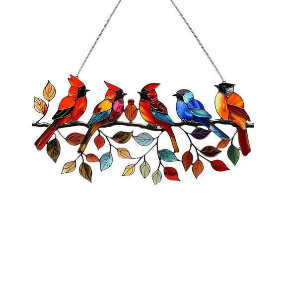 LEARNEVER ZIRYXQ Hummingbird Stained Glass Suncatcher,Bird Sun Catchers Indoor Window,Hummingbird Kingfisher Double Side Glass Panel Window Hanging Decor,Acrylic Birds on Branch Gifts for Bird Lovers