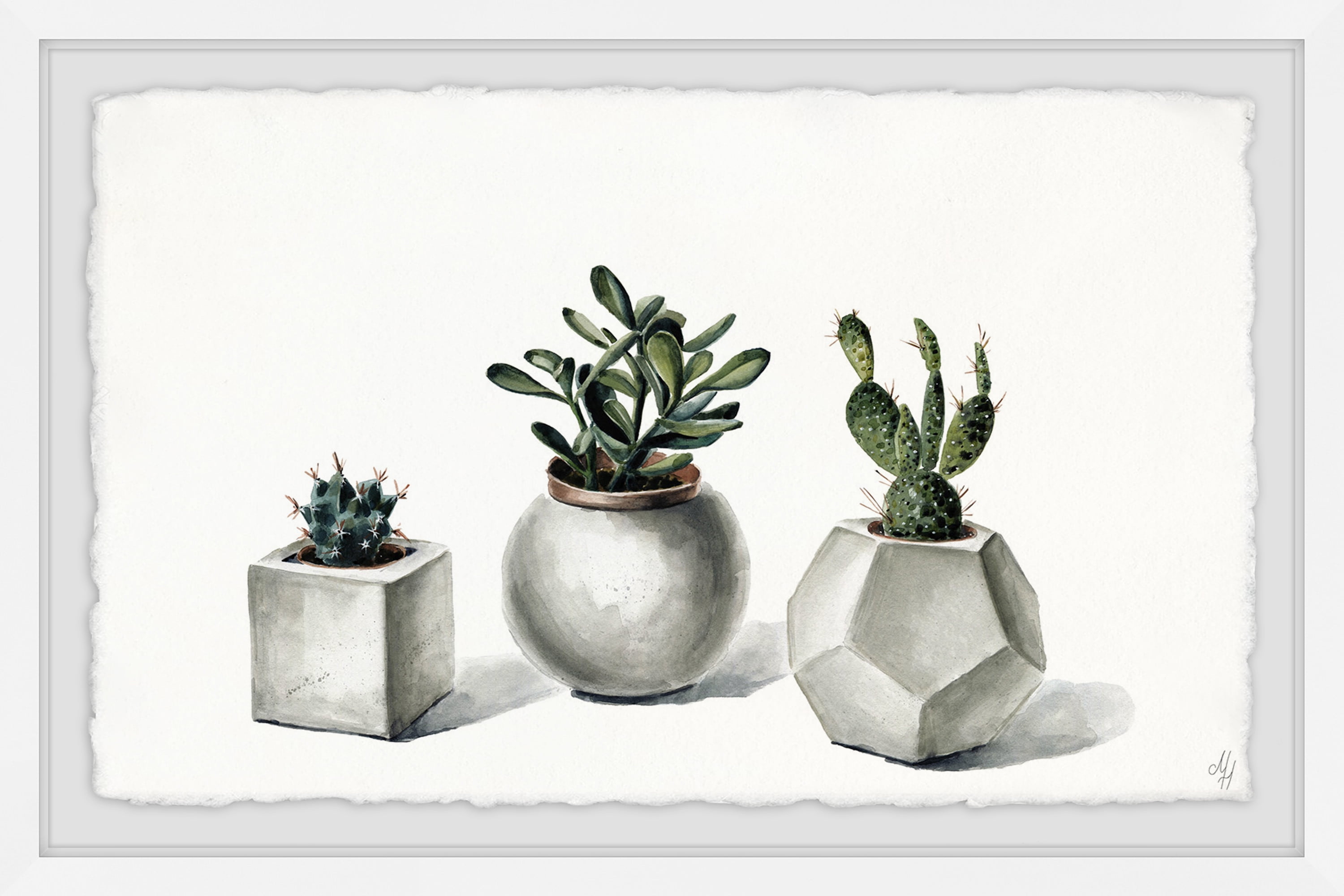 Planted Cacti Framed Painting Art Print, 24.00" x 1.50"