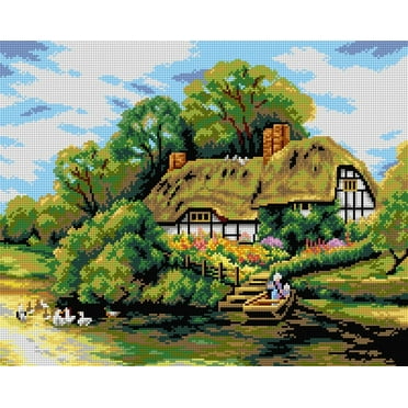 Large Cottage by a River 2704M Needlepoint canvas for halfstitch without yarn