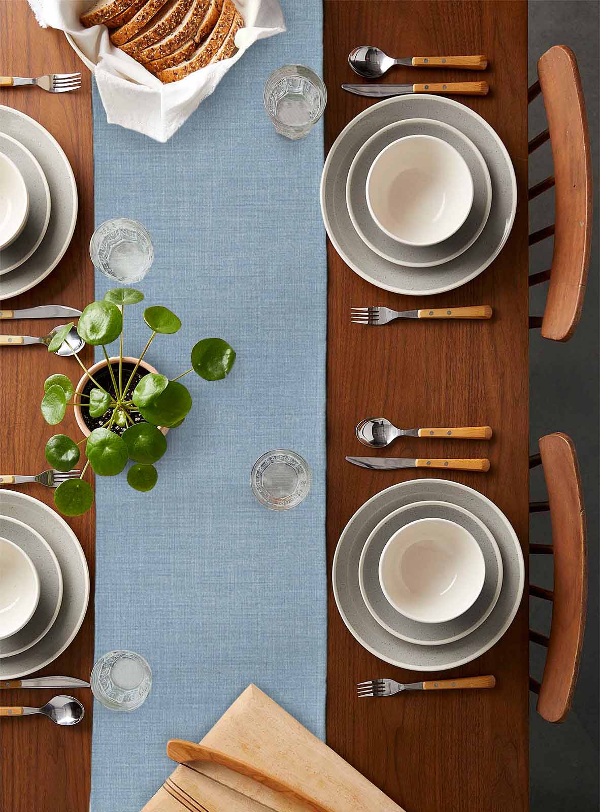 Table Runners 70 Inches Long Dress Scarves, Vintage Sky Blue Farmhouse Coffee/Dining/Kitchen Table Decor, Holiday Table Runner, Farmhouse Retro Solid Color Linen Texture 13x70 Inch