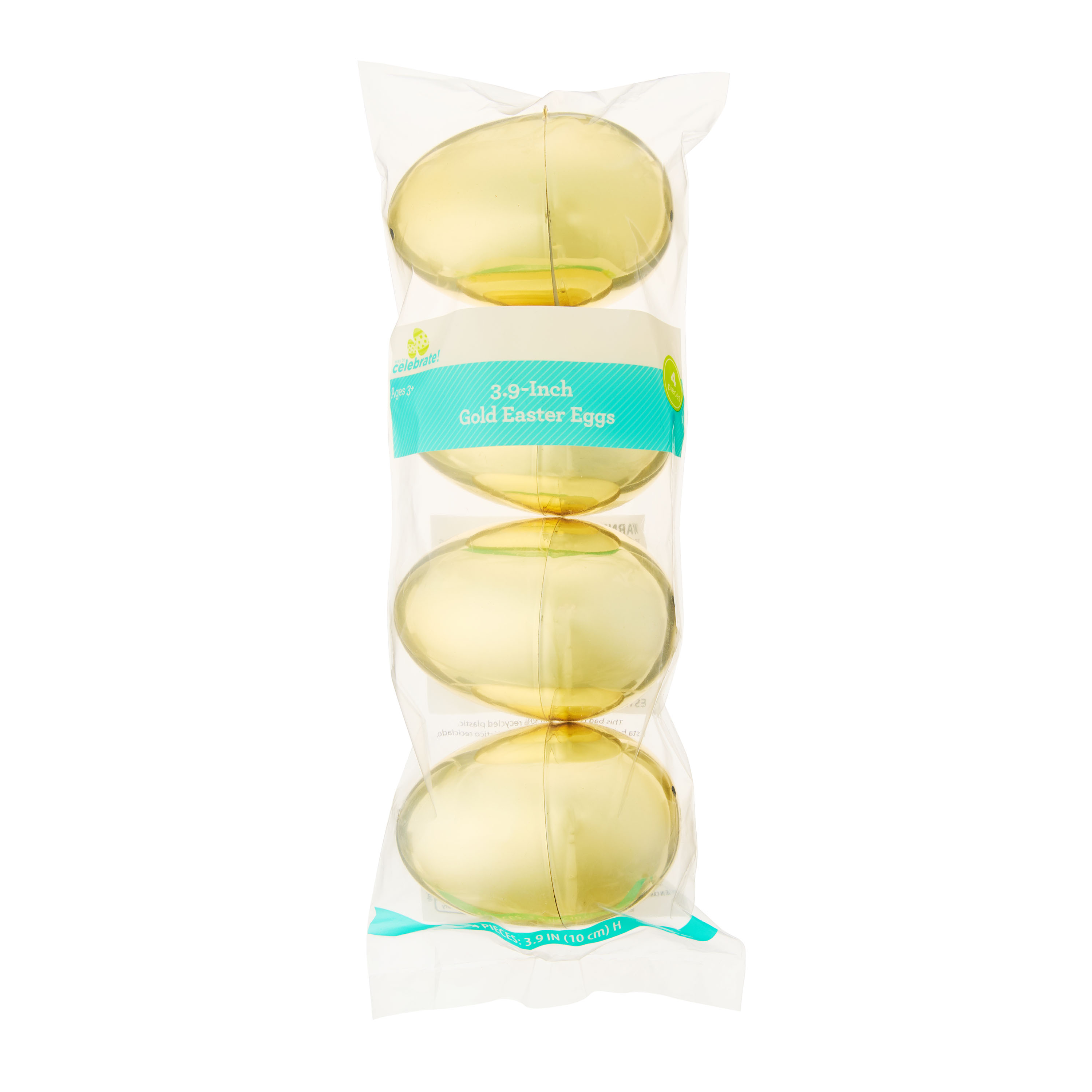 Way To Celebrate Fillable Easter Eggs, Metallic Gold, 4 in, 4 Count