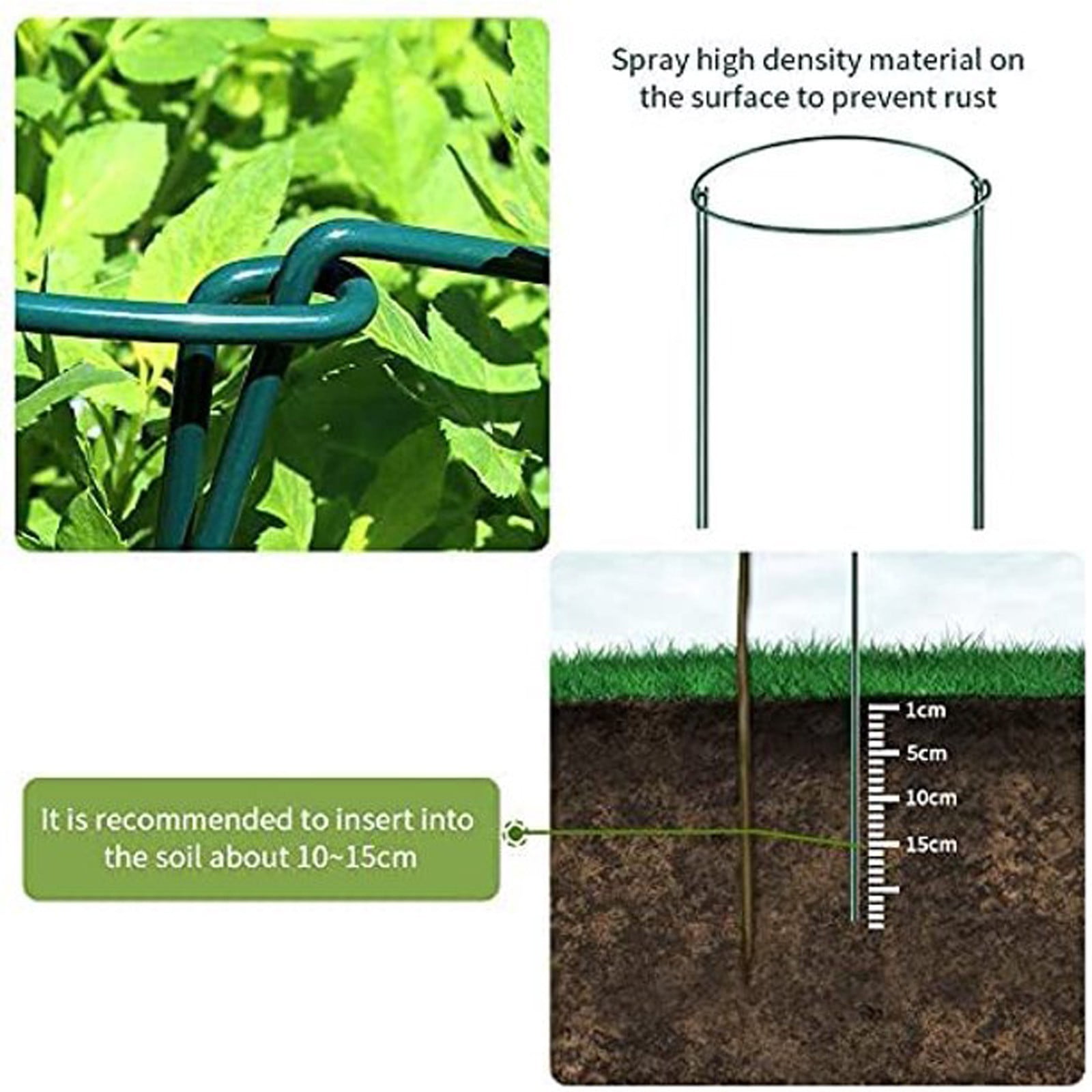 10 Pack Plant Support Stakes, Half Round Metal Peony Cages and Supports, Garden Plant Support Ring for Indoor Outdoor Plants, Tomato, Hydrangea, Monstera, Flower (25x40cm)