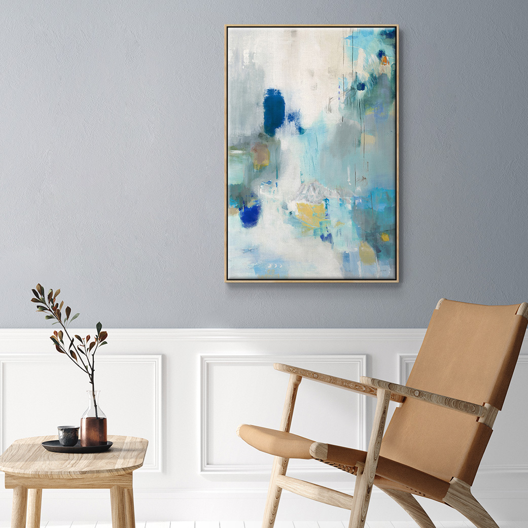 Celeste Motion II Framed Premium Gallery Wrapped Canvas - Ready to Hang - 25 x 37 - Natural Wood Floating Frame